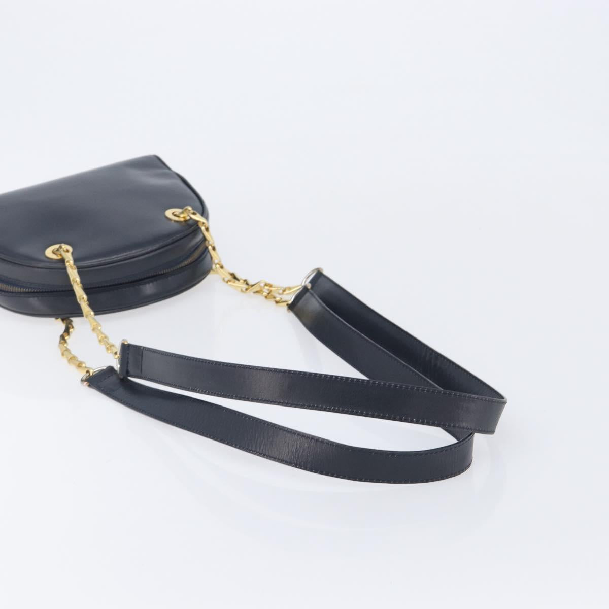 CELINE Circle Chain Shoulder Bag Leather Navy Gold