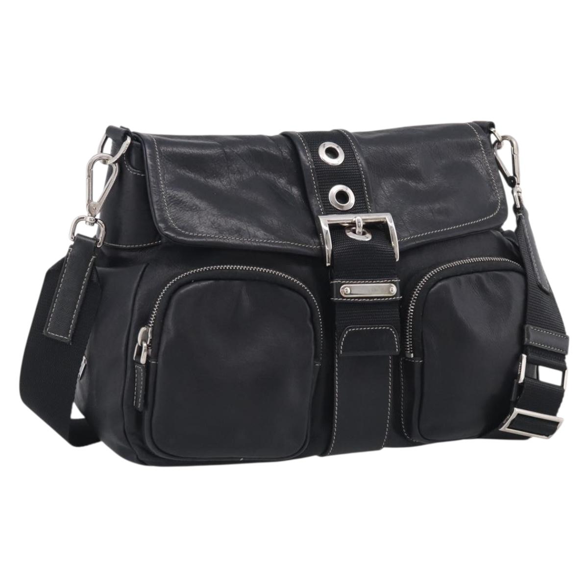 PRADA Shoulder Bag Leather Black Silver