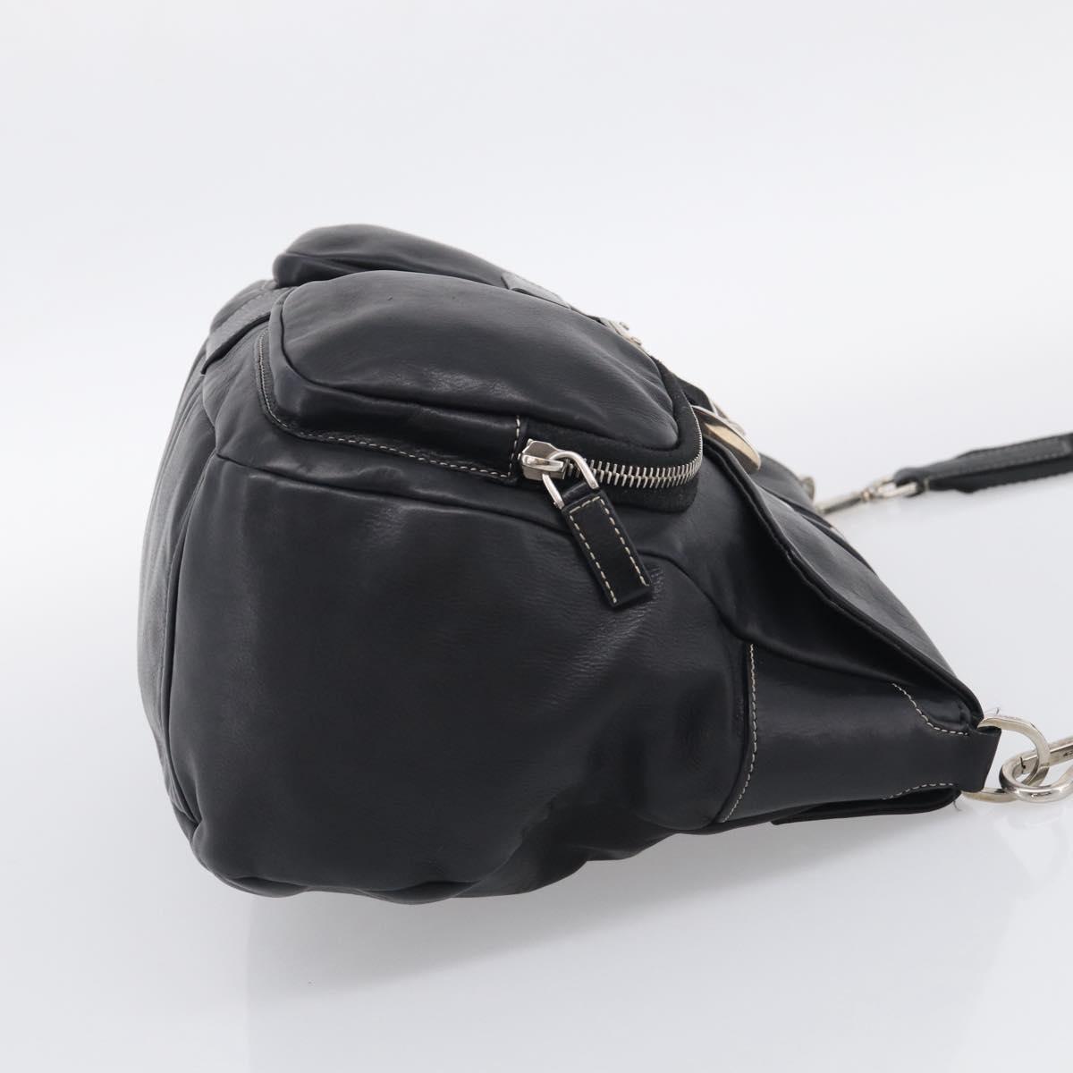 PRADA Shoulder Bag Leather Black Silver