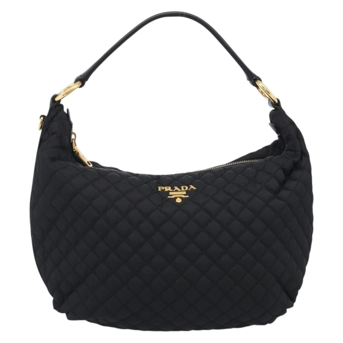 PRADA Shoulder Bag Nylon Black Gold