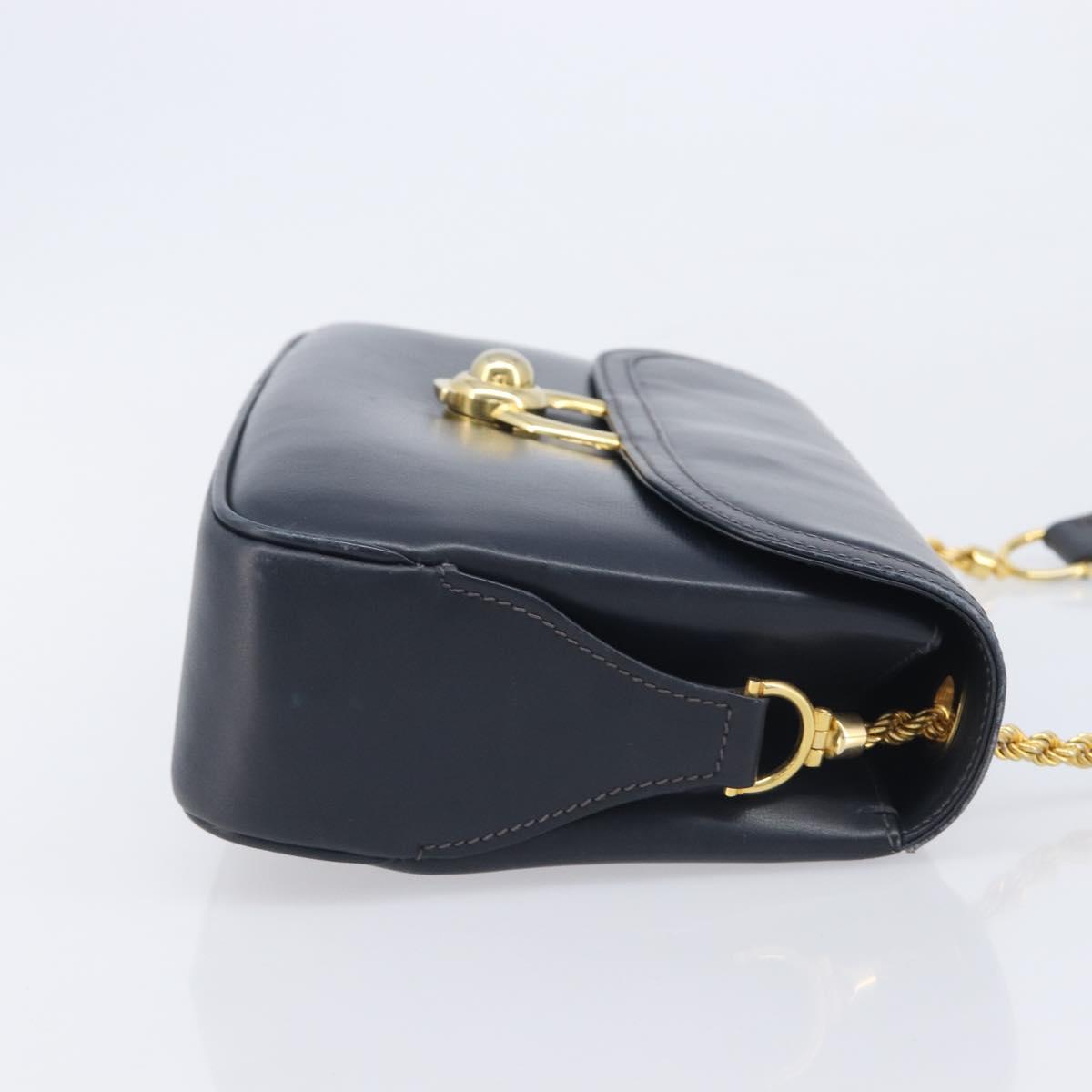 GUCCI Shoulder Bag Leather Navy Gold