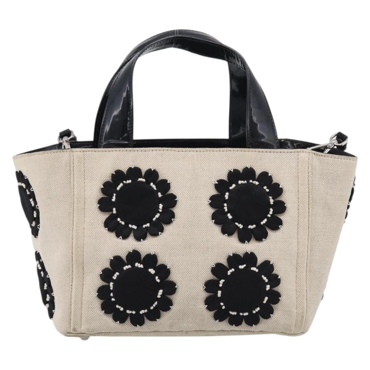 PRADA Hand Bag Canvas Denim 2way Beige Silver