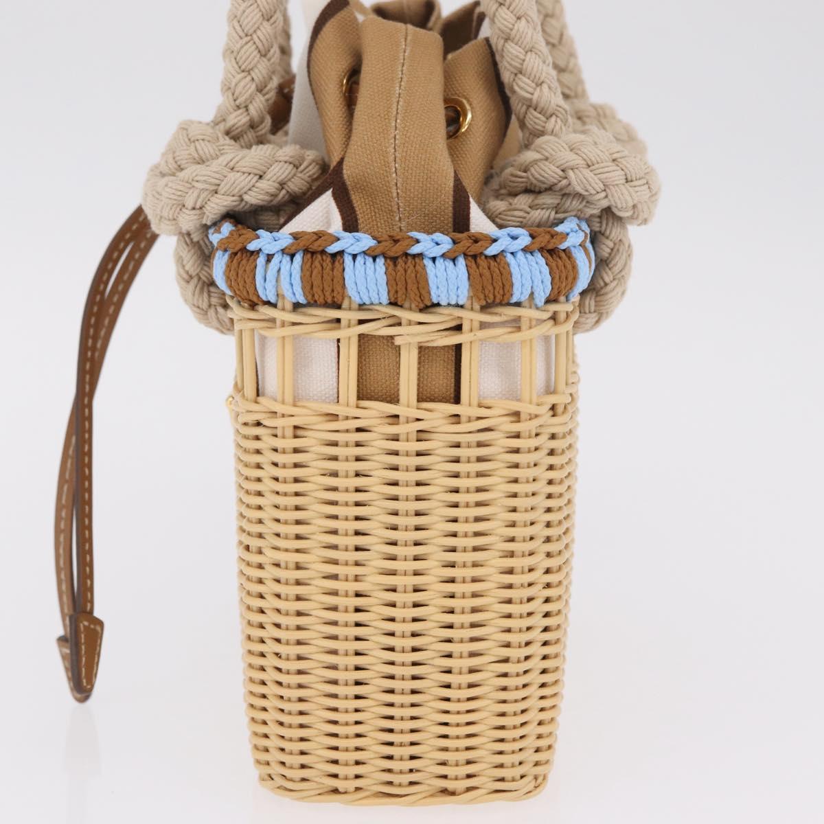 PRADA Wicker Hand Bag Tan Beige Gold