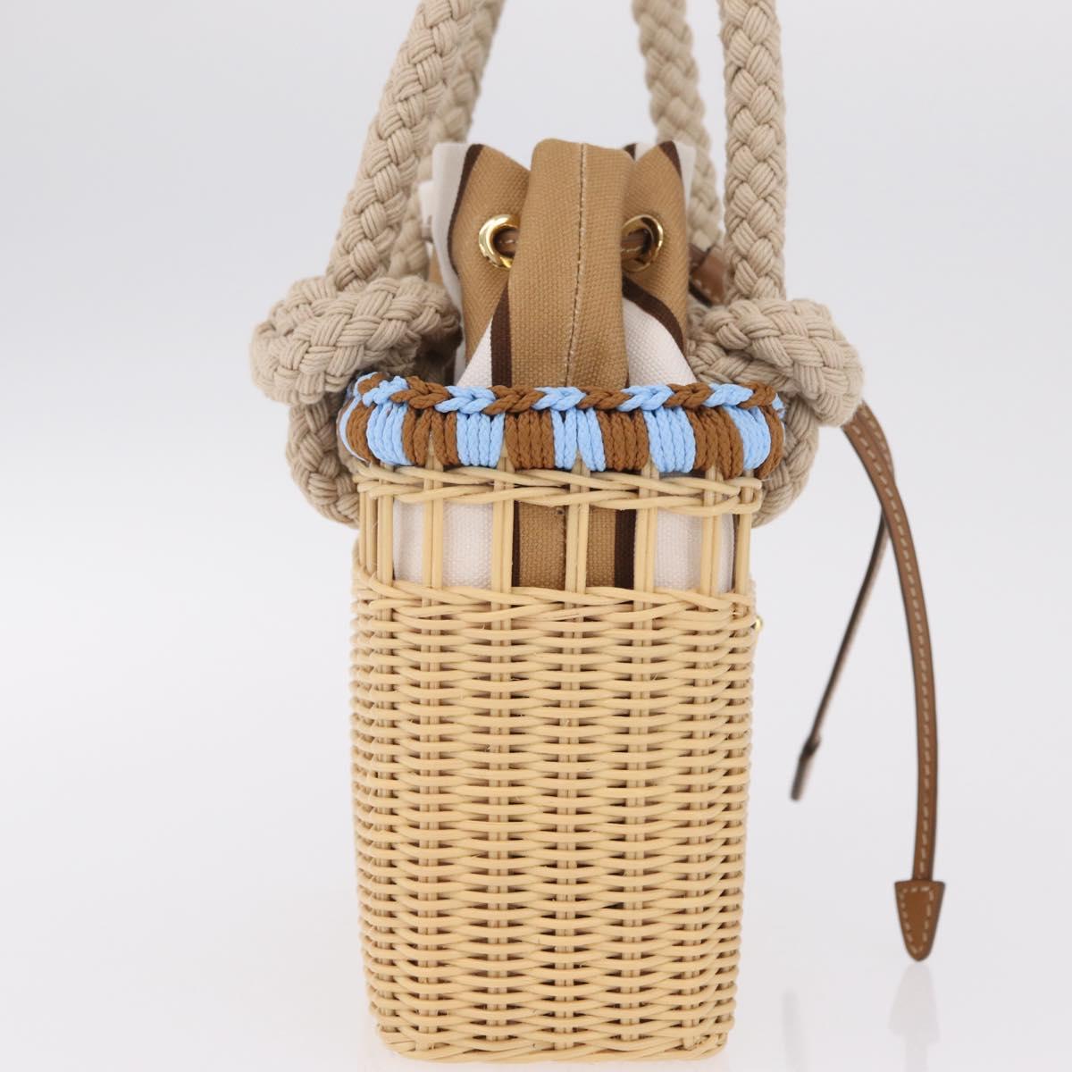PRADA Wicker Hand Bag Tan Beige Gold