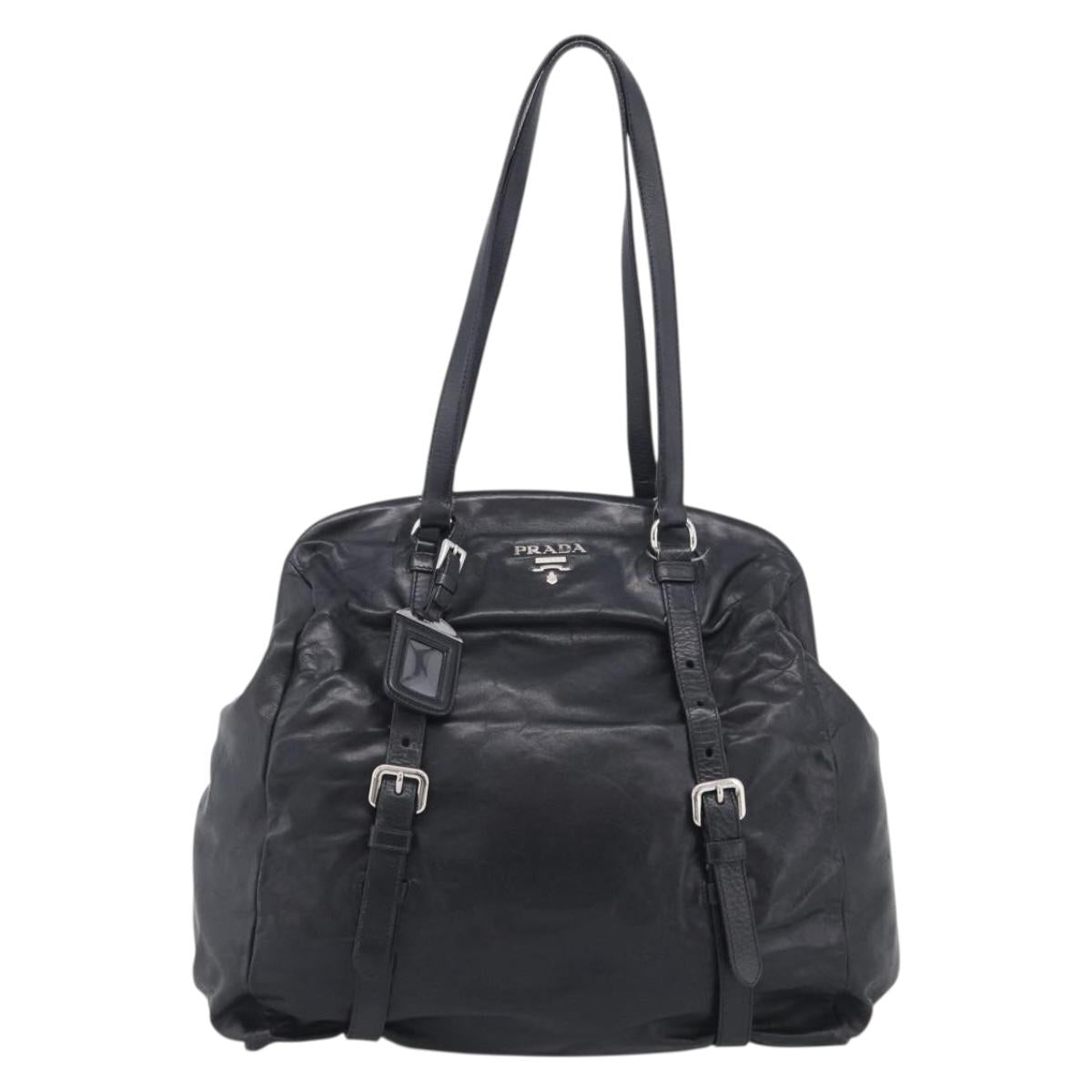 PRADA Vitellolux Tote Bag Leather Black Silver
