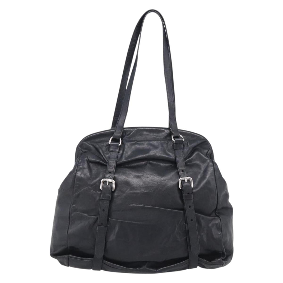 PRADA Vitellolux Tote Bag Leather Black Silver
