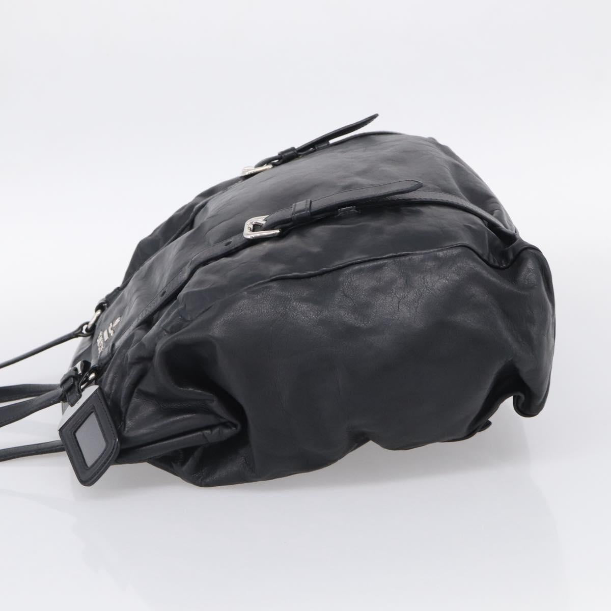 PRADA Vitellolux Tote Bag Leather Black Silver