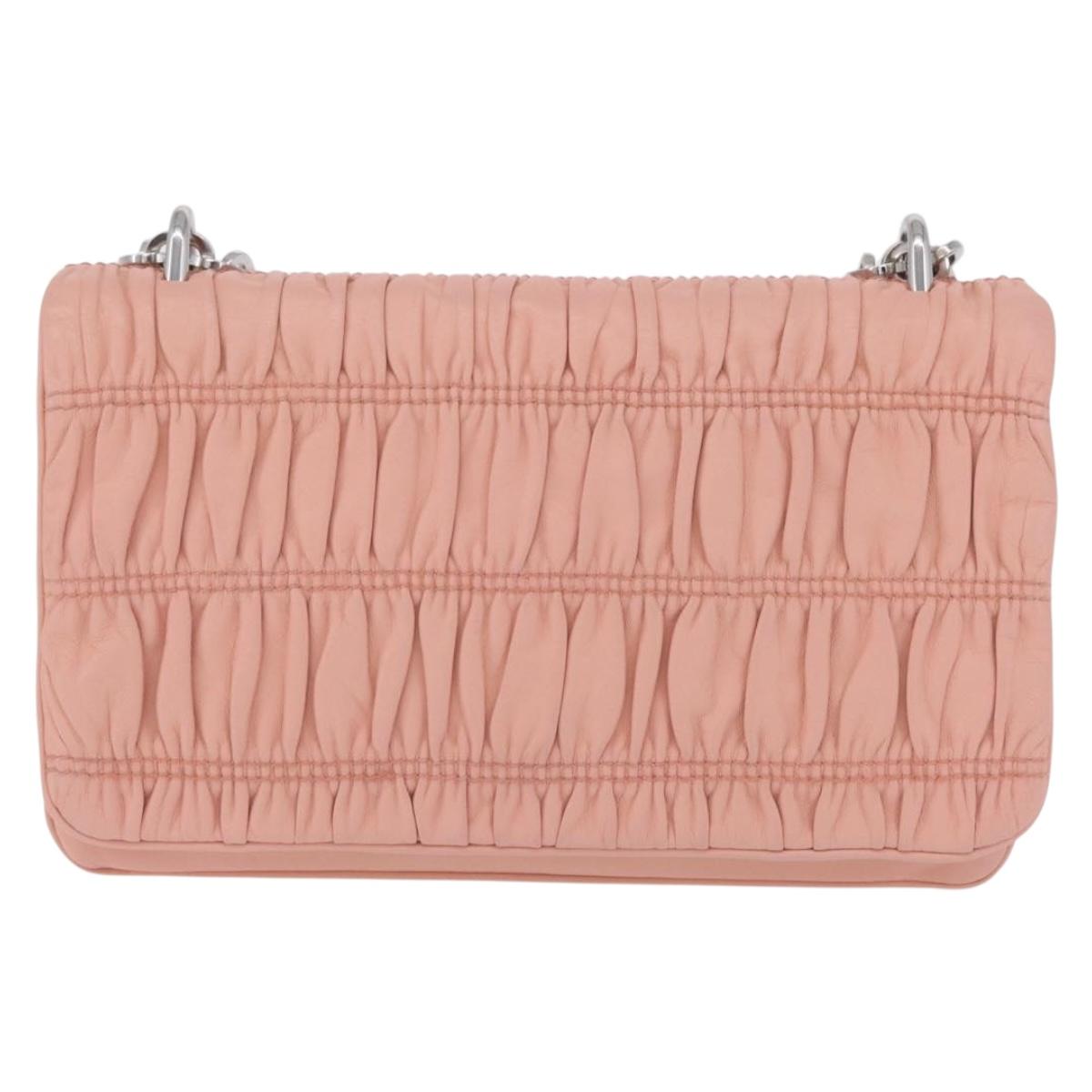 PRADA Gathered Chain Shoulder Bag Leather Pink Silver