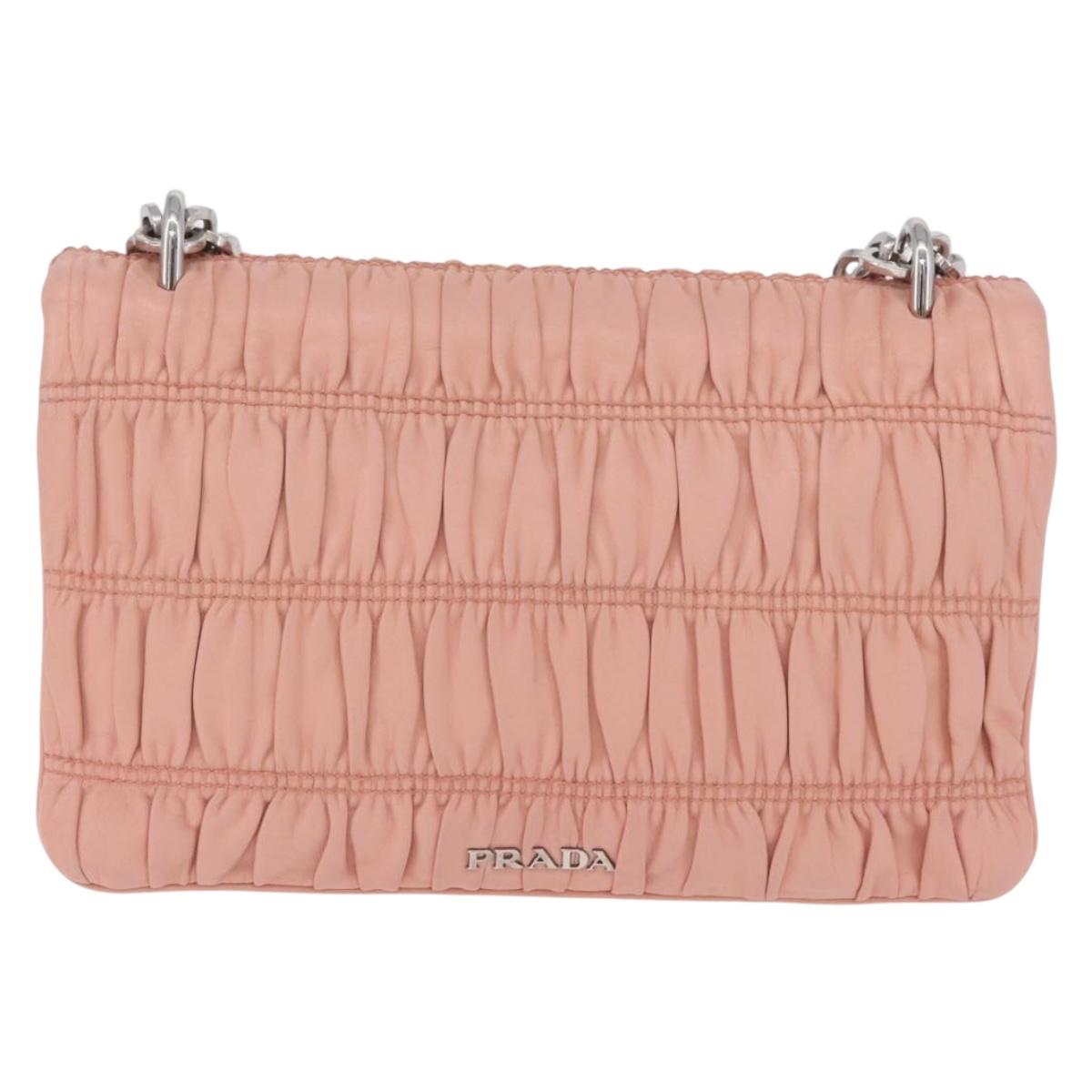 PRADA Gathered Chain Shoulder Bag Leather Pink Silver