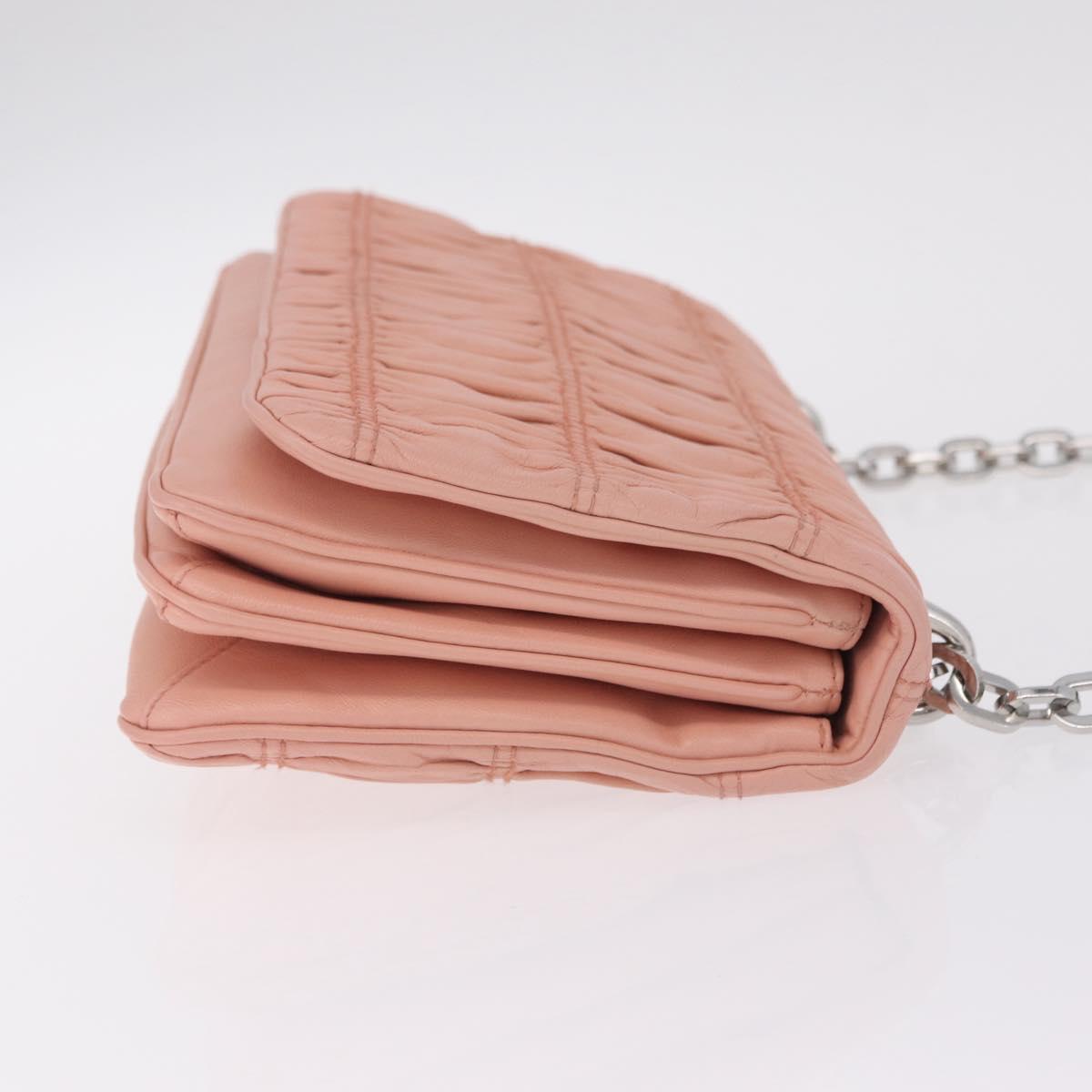 PRADA Gathered Chain Shoulder Bag Leather Pink Silver