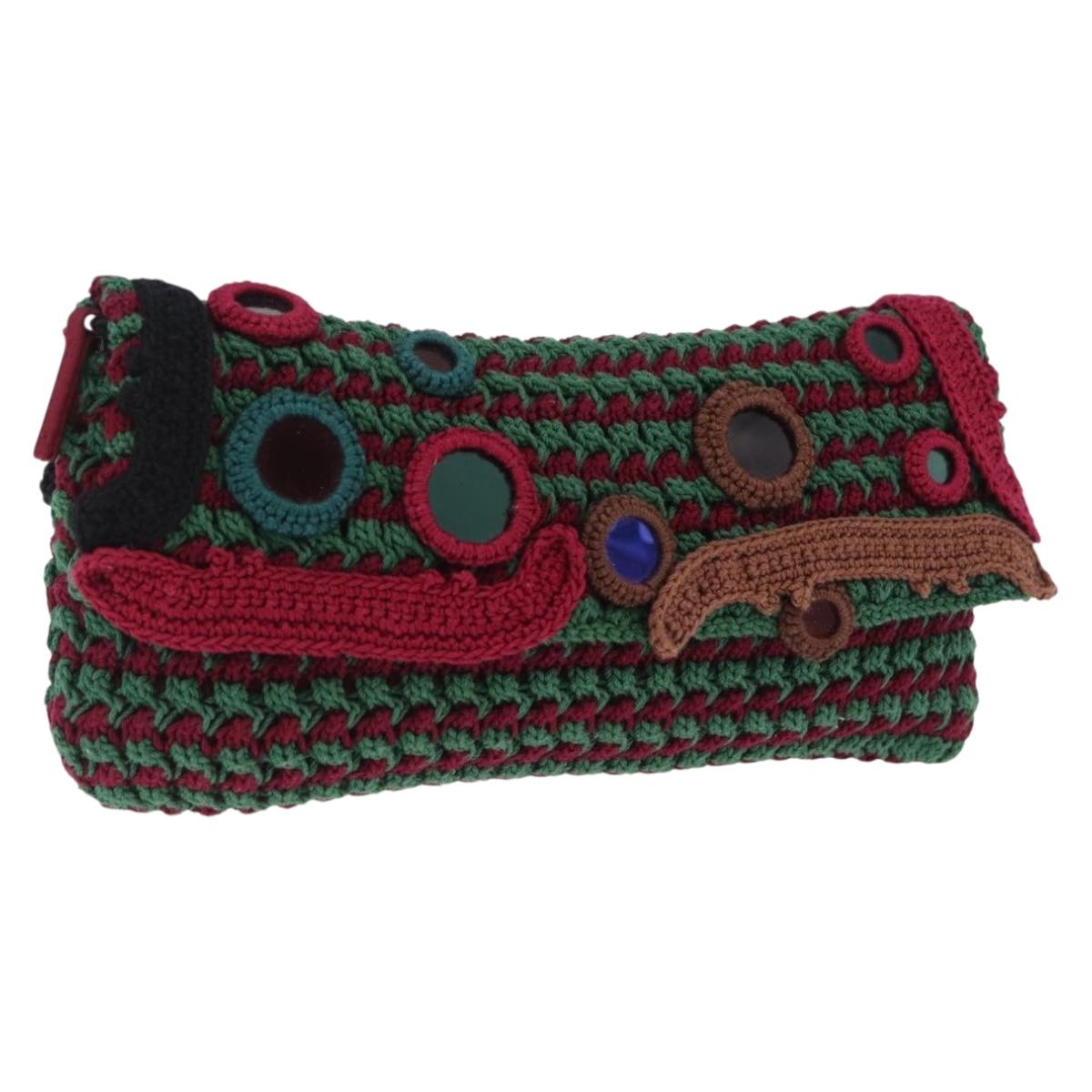PRADA Pouch Knitted Fabrics Green Silver