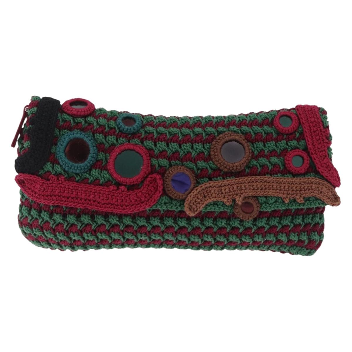 PRADA Pouch Knitted Fabrics Green Silver