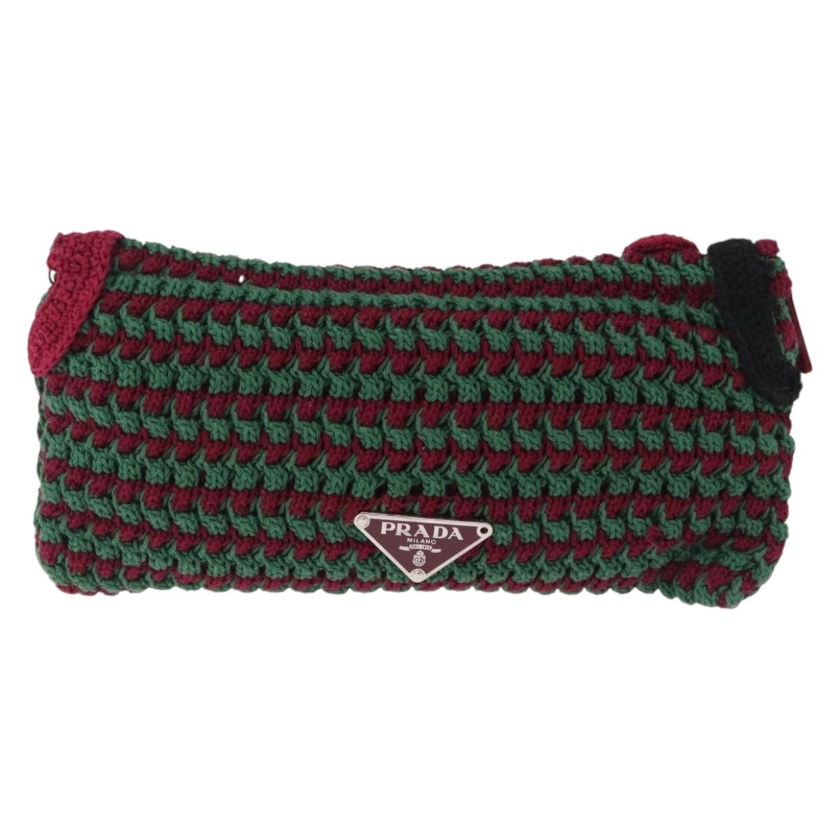 PRADA Pouch Knitted Fabrics Green Silver