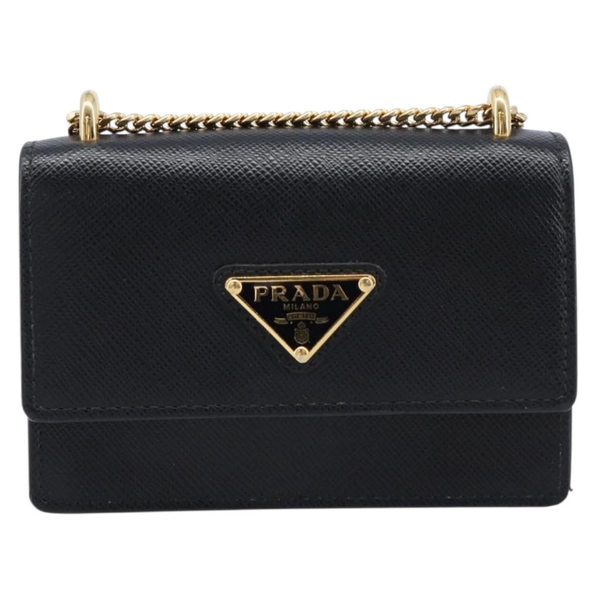 PRADA Chain Pouch Saffiano leather Black Gold