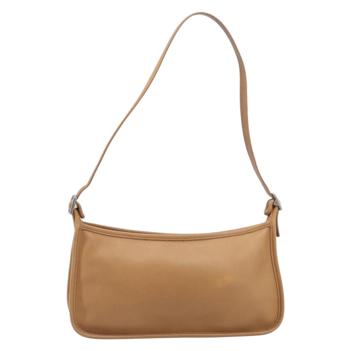 Coach Shoulder Bag Leather Beige Silver