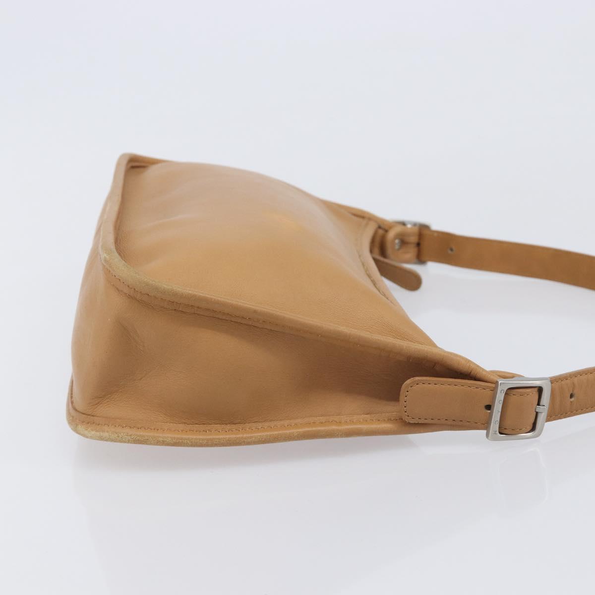 Coach Shoulder Bag Leather Beige Silver