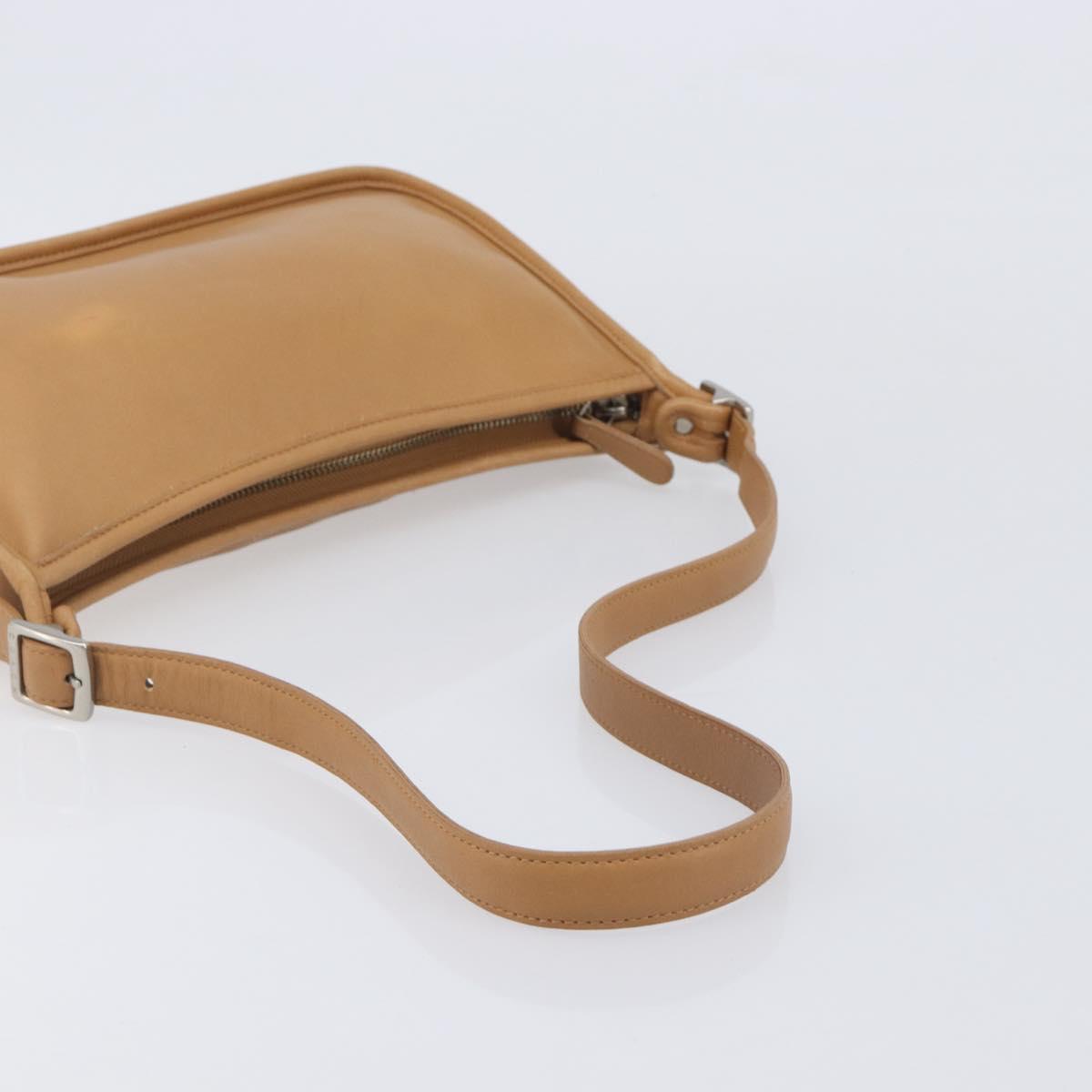 Coach Shoulder Bag Leather Beige Silver