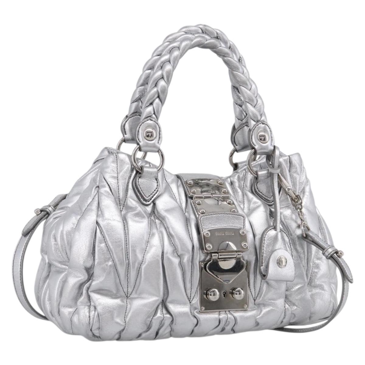 Miu Miu Matelasse Hand Bag Leather 2way Silver