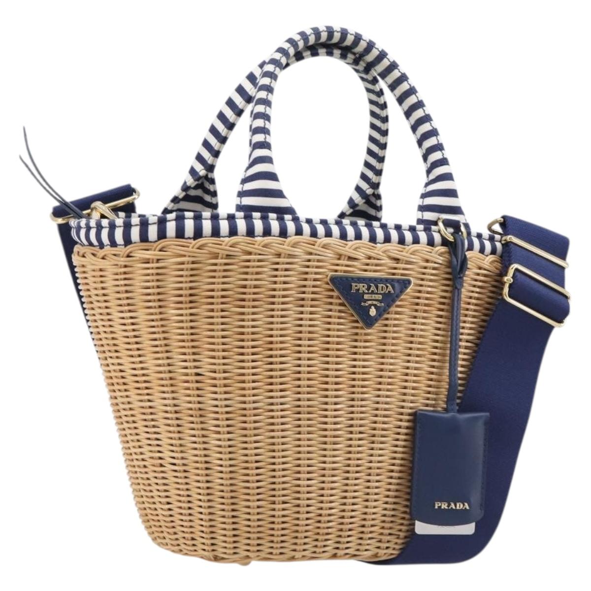 PRADA Hand Bag Raffia 2way Beige Gold