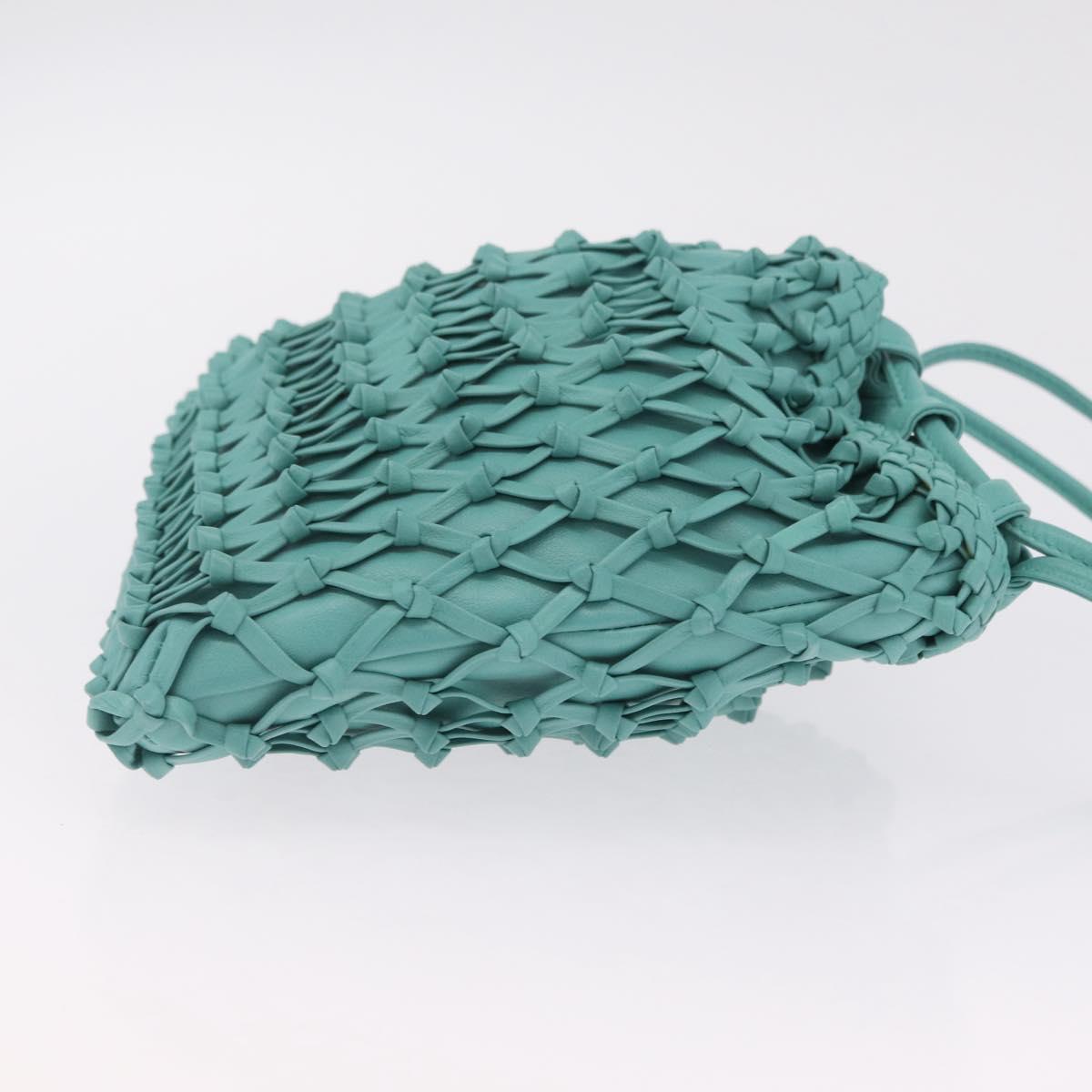 CHANEL Drawstring Shoulder Bag Lamb Skin Green CC