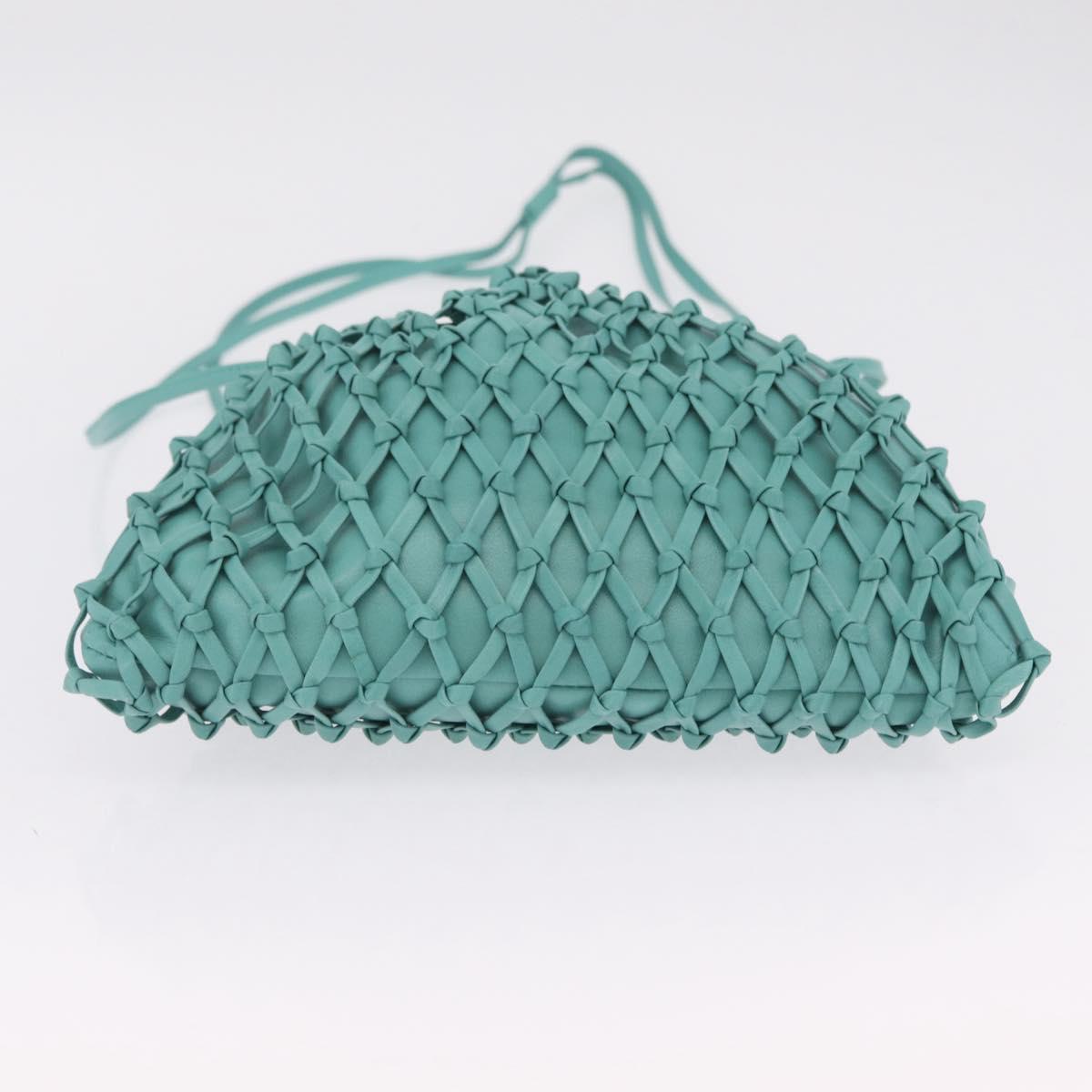 CHANEL Drawstring Shoulder Bag Lamb Skin Green CC