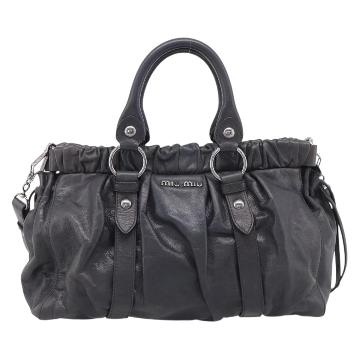 Miu Miu Hand Bag Leather 2way Gray Silver