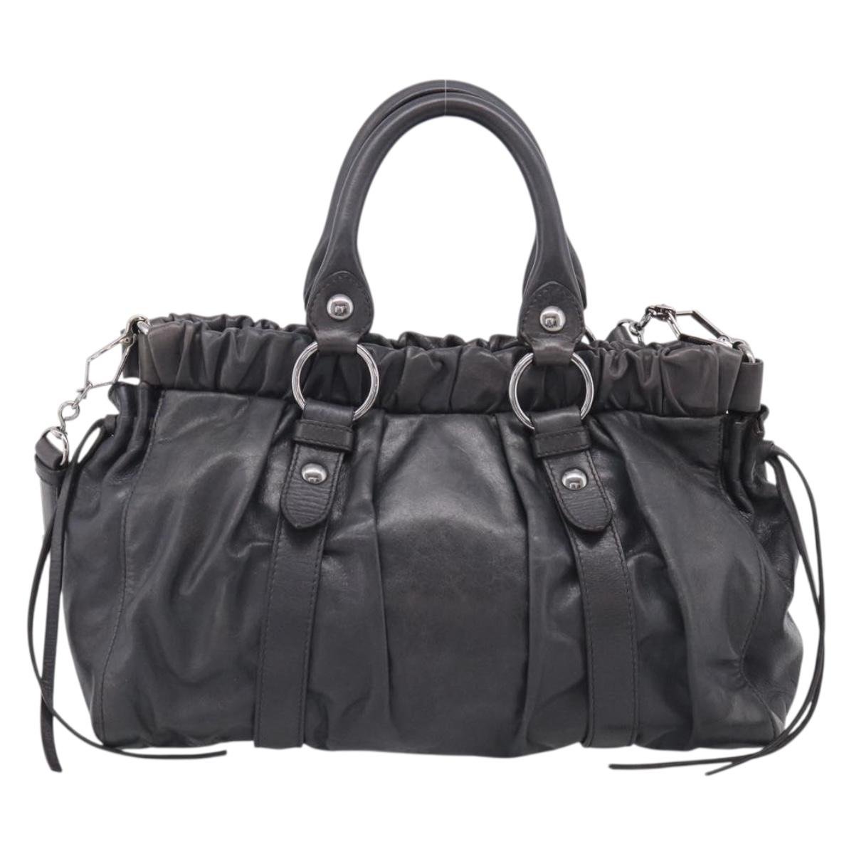 Miu Miu Hand Bag Leather 2way Gray Silver