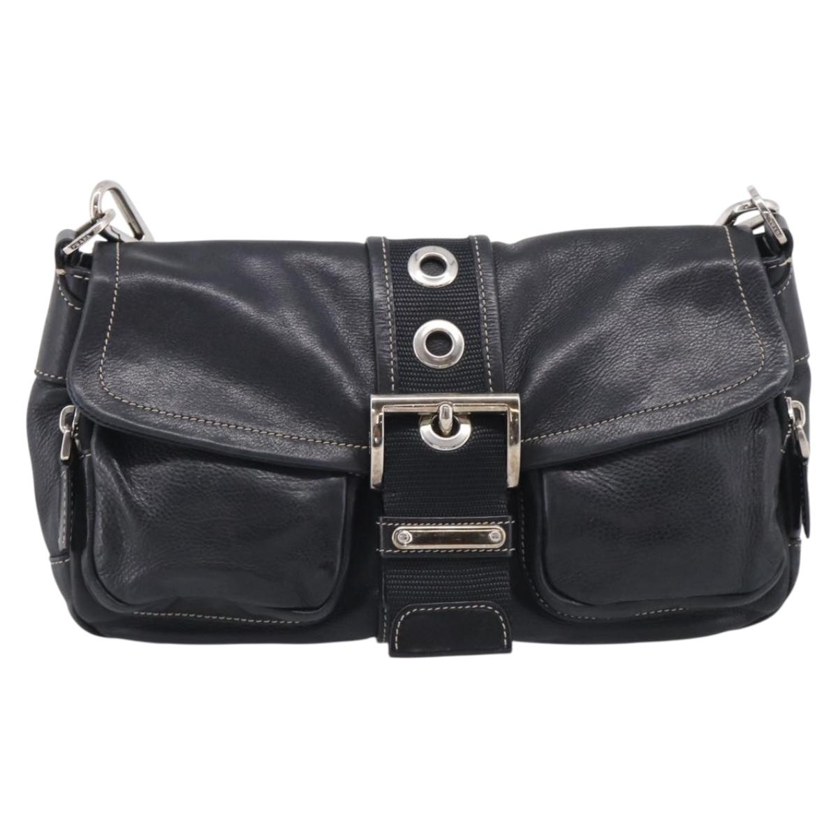 PRADA Shoulder Bag Leather Black Silver