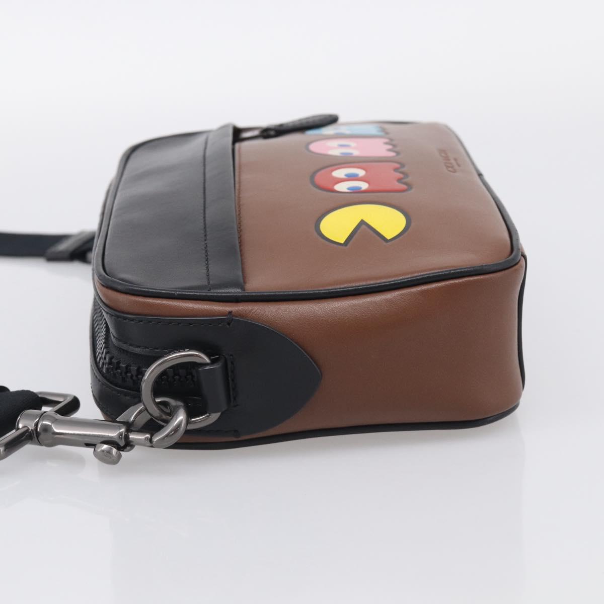 Coach x PAC MAN Shoulder Bag Leather Brown Silver