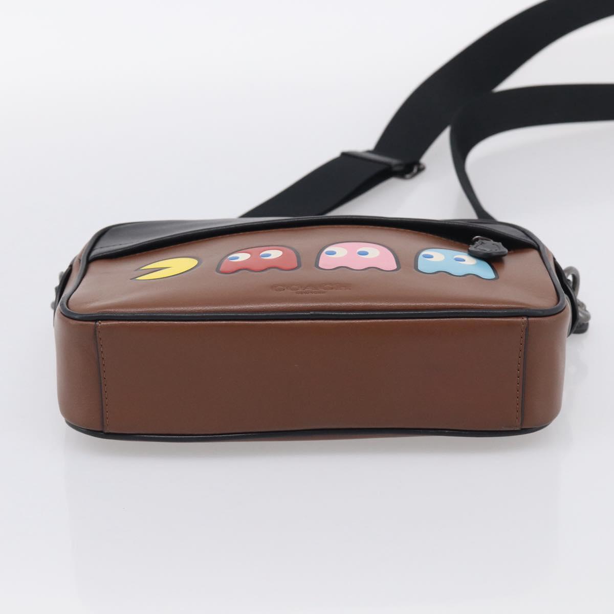 Coach x PAC MAN Shoulder Bag Leather Brown Silver