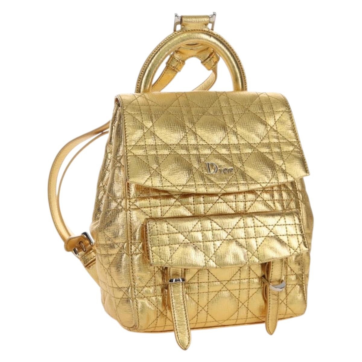 Christian Dior Canage Backpack Leather Gold Silver