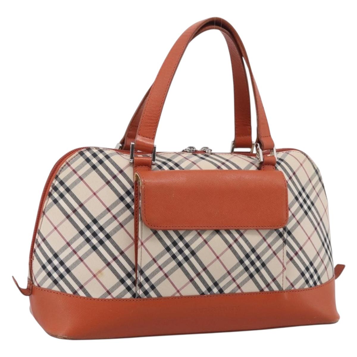BURBERRY Nova Check Hand Bag Canvas Beige Silver