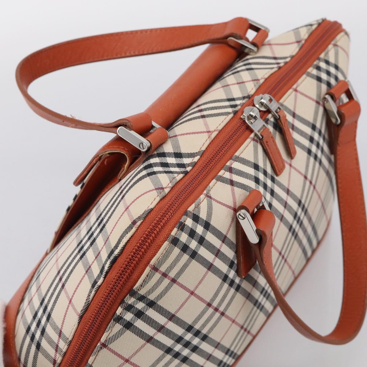 BURBERRY Nova Check Hand Bag Canvas Beige Silver