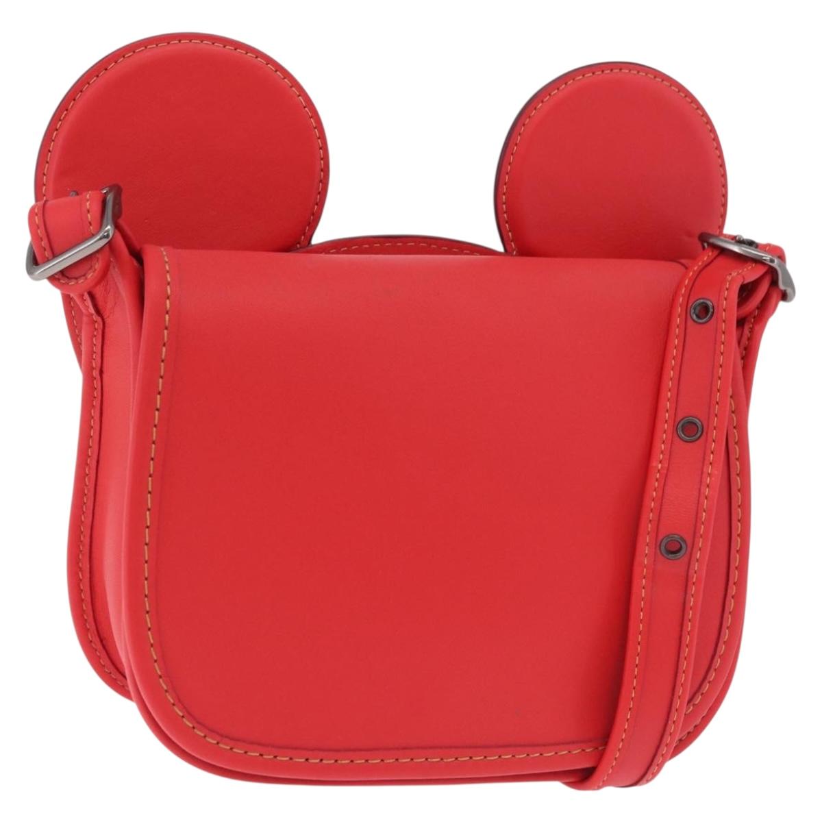 Coach Shoulder Bag Leather Red Silver