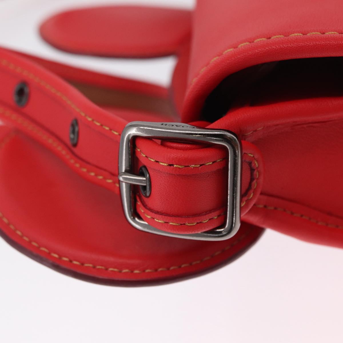 Coach Shoulder Bag Leather Red Silver