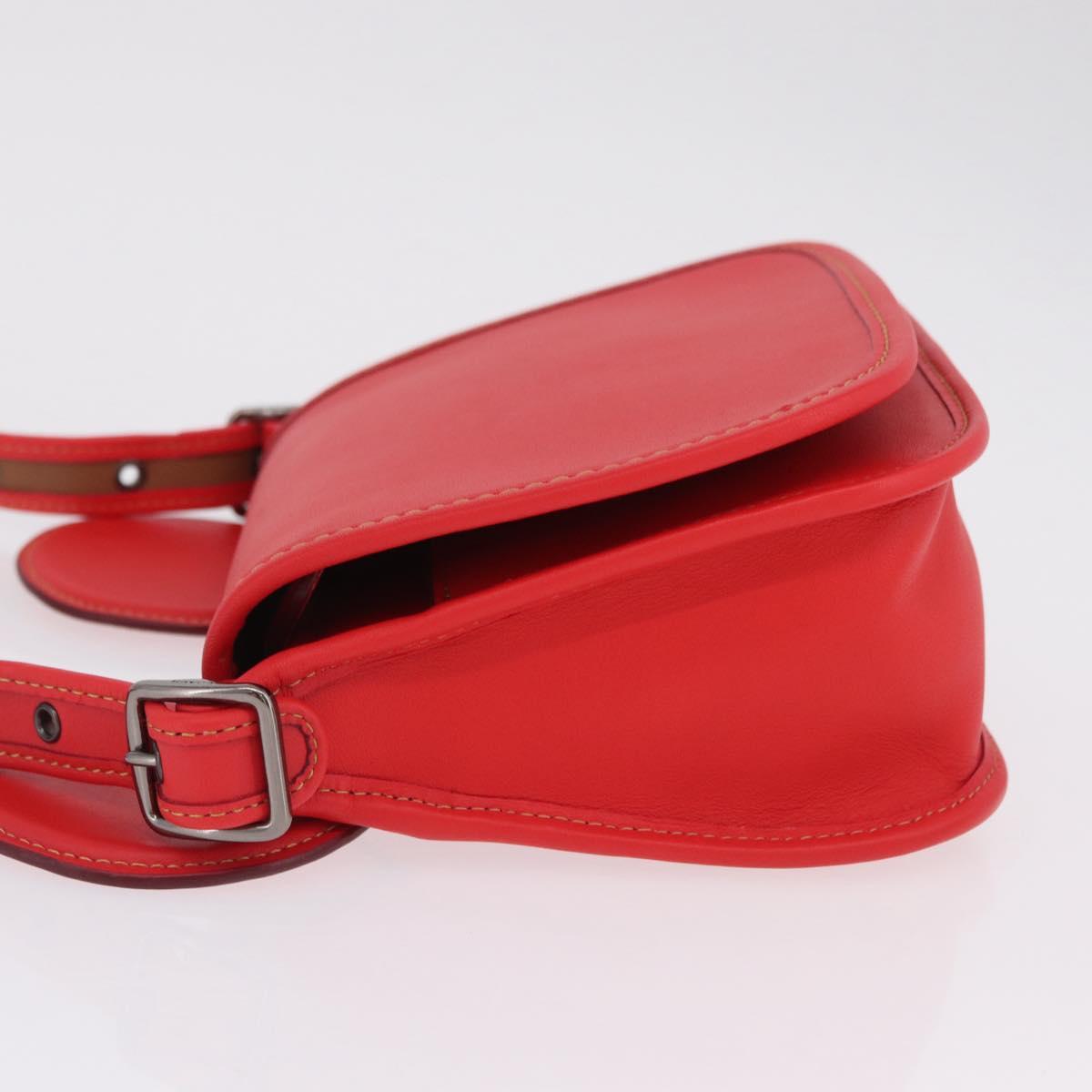 Coach Shoulder Bag Leather Red Silver