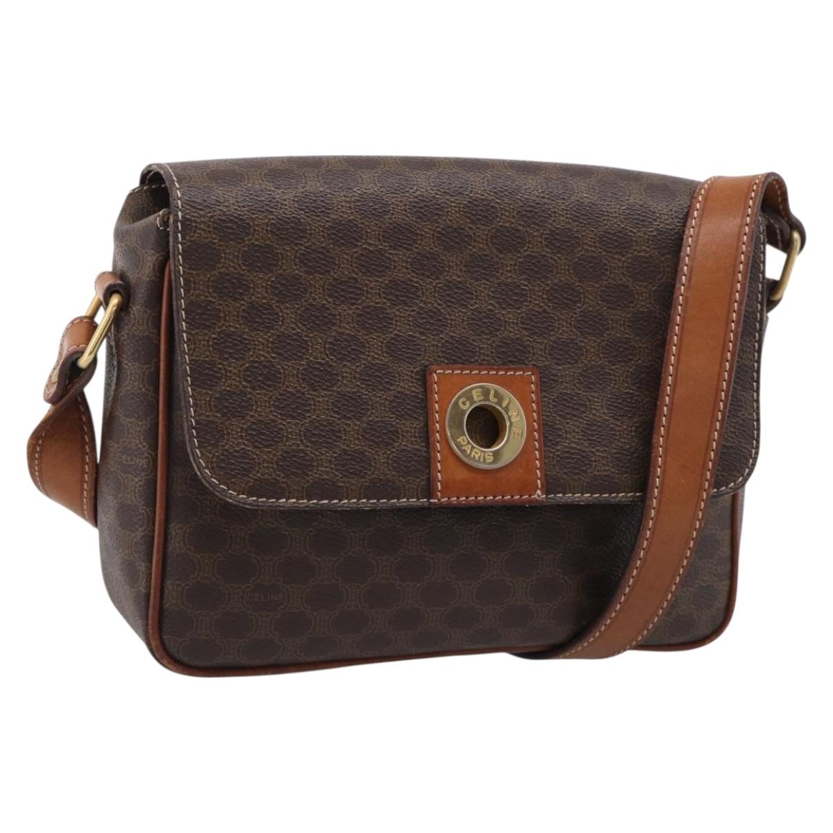 CELINE Macadam Canvas Shoulder Bag PVC Leather Brown Gold