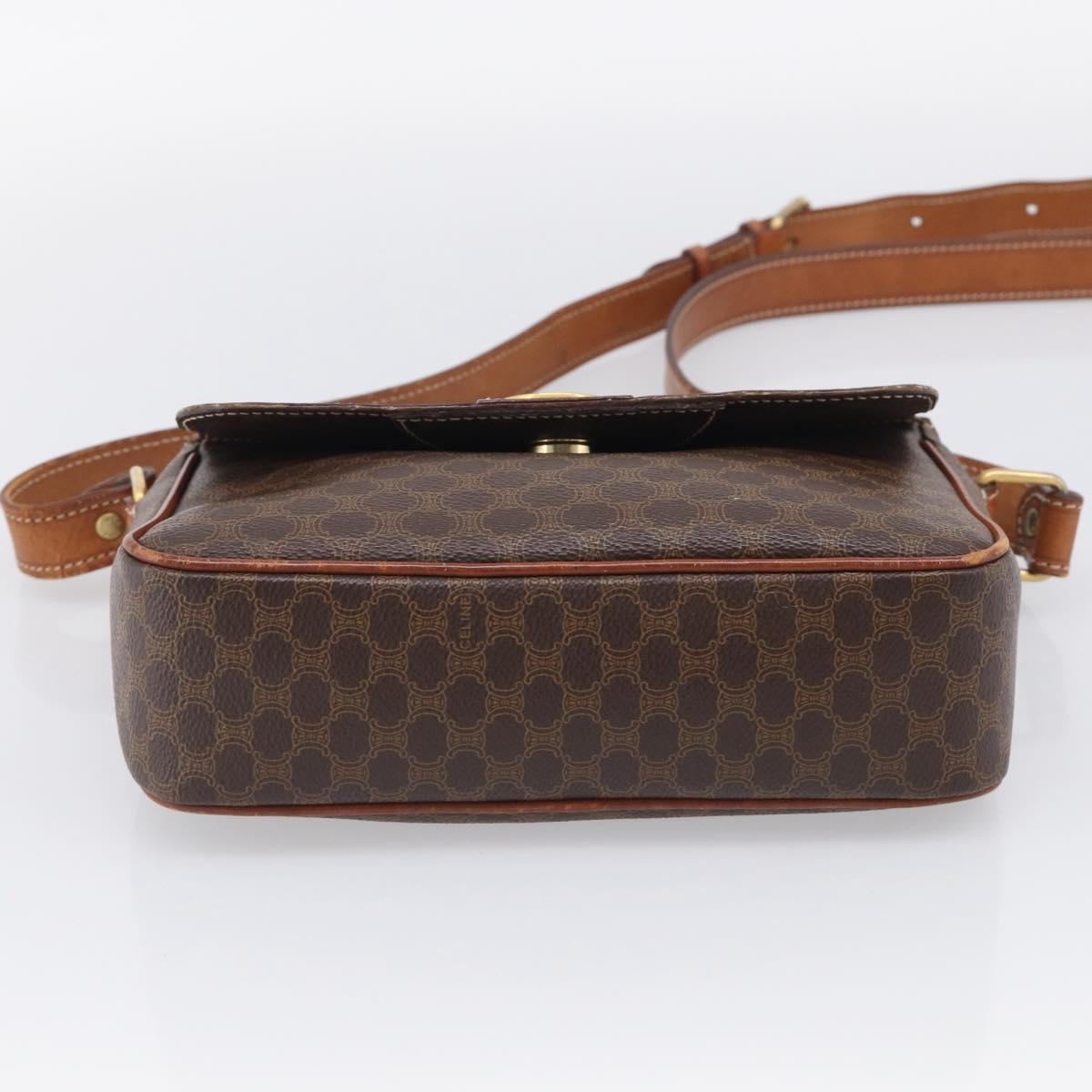 CELINE Macadam Canvas Shoulder Bag PVC Leather Brown Gold