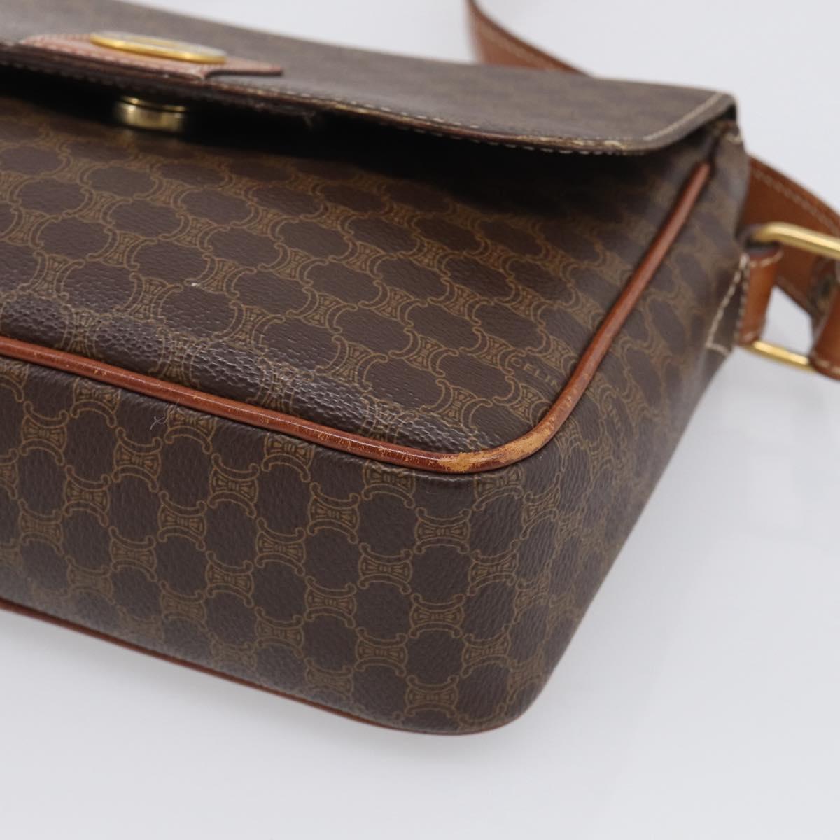 CELINE Macadam Canvas Shoulder Bag PVC Leather Brown Gold