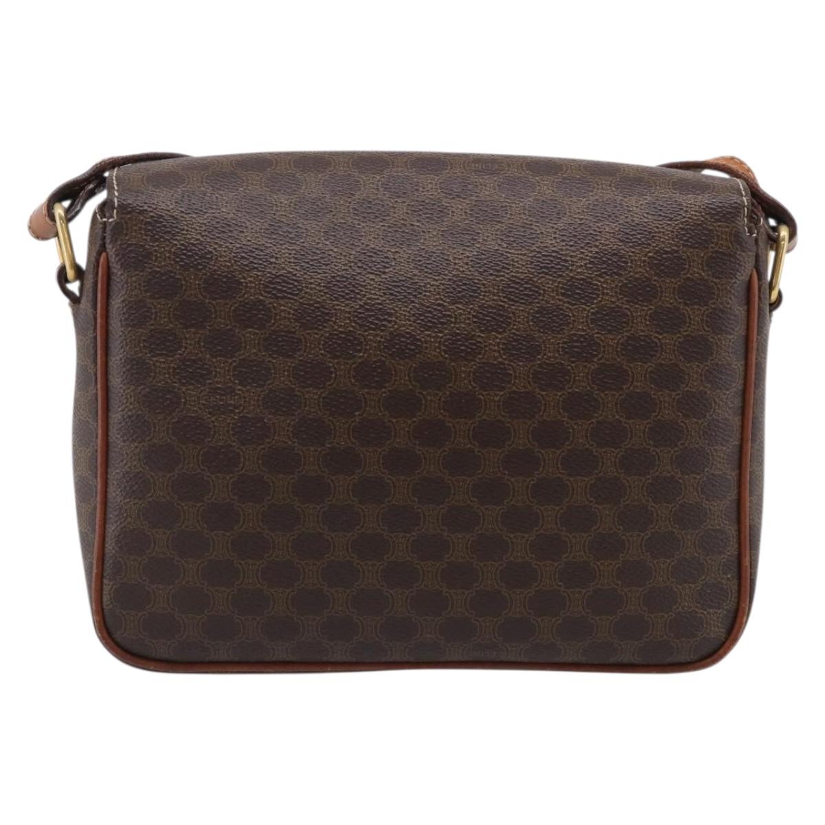 CELINE Macadam Canvas Shoulder Bag PVC Leather Brown Gold