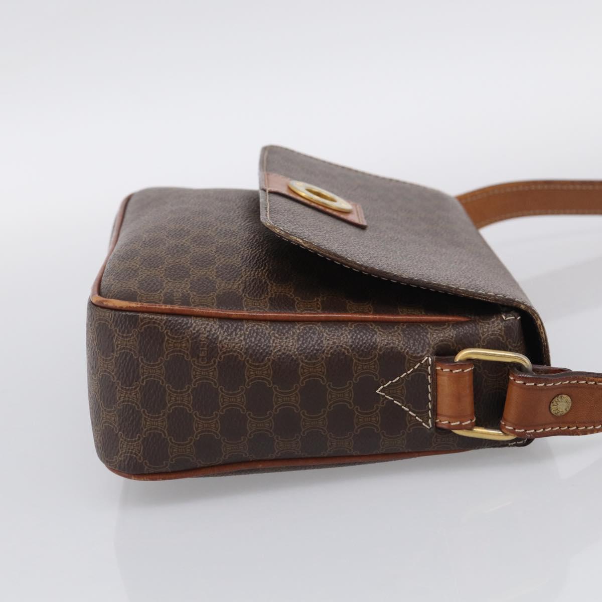CELINE Macadam Canvas Shoulder Bag PVC Leather Brown Gold