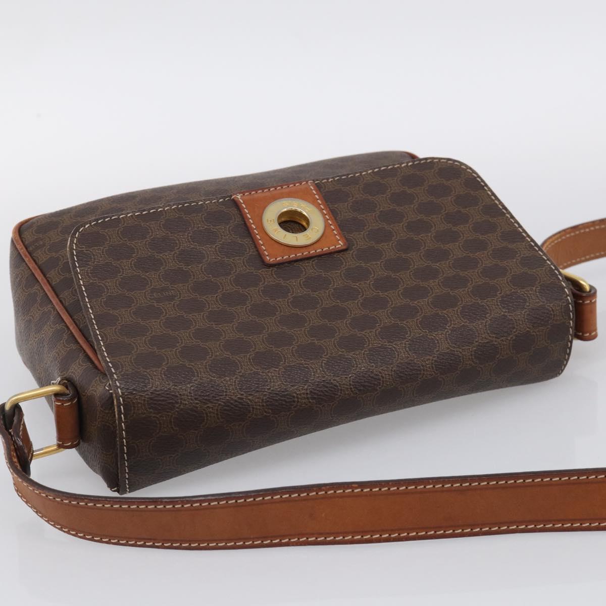 CELINE Macadam Canvas Shoulder Bag PVC Leather Brown Gold