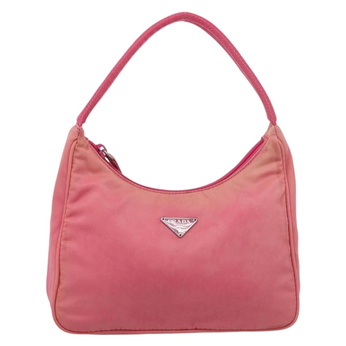 PRADA Hand Pouch Hand Bag Nylon Pink Silver