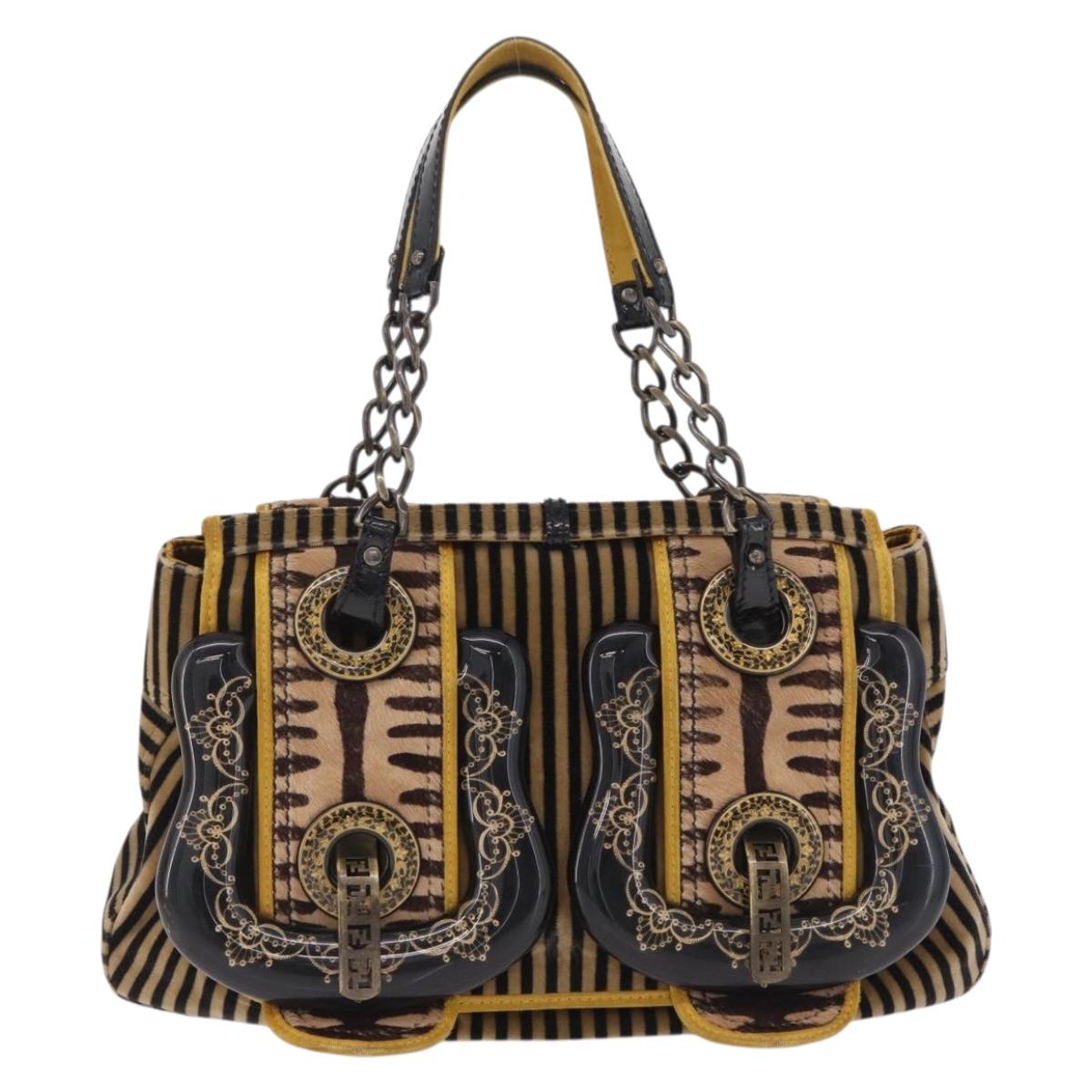 FENDI Chain Shoulder Bag Velvet Beige