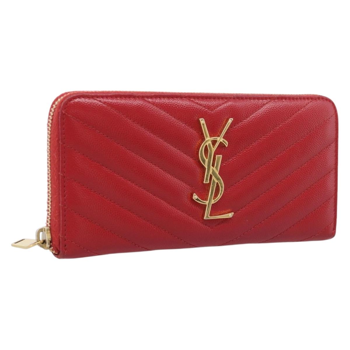 Saint Laurent Long Wallet Leather Red Gold