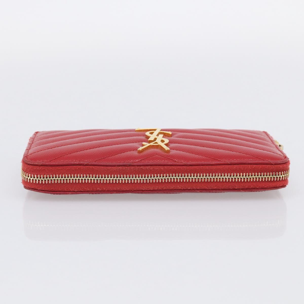Saint Laurent Long Wallet Leather Red Gold