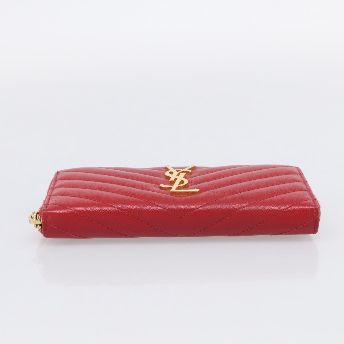 Saint Laurent Long Wallet Leather Red Gold