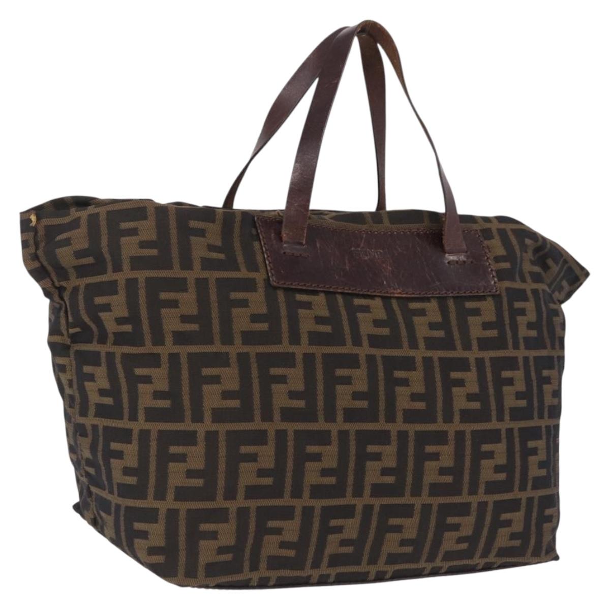 FENDI Zucca Canvas Hand Bag Black Brown