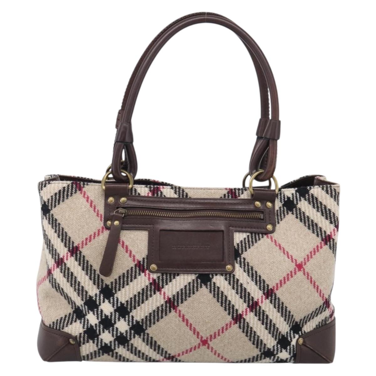 BURBERRY Nova Check Hand Bag Wool Beige Gold