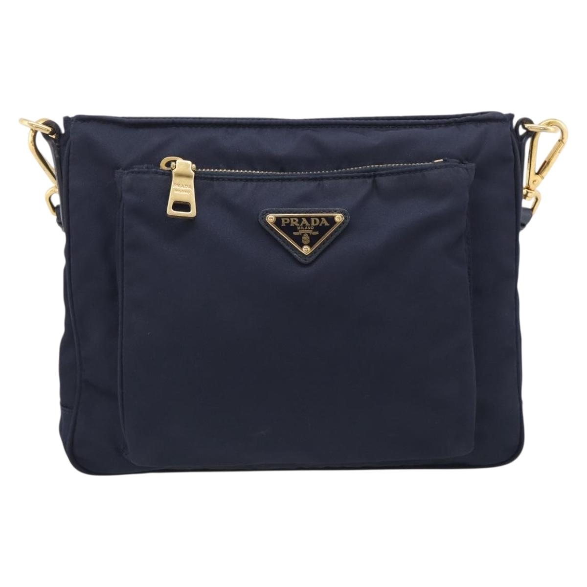 PRADA Shoulder Bag Nylon Navy Gold